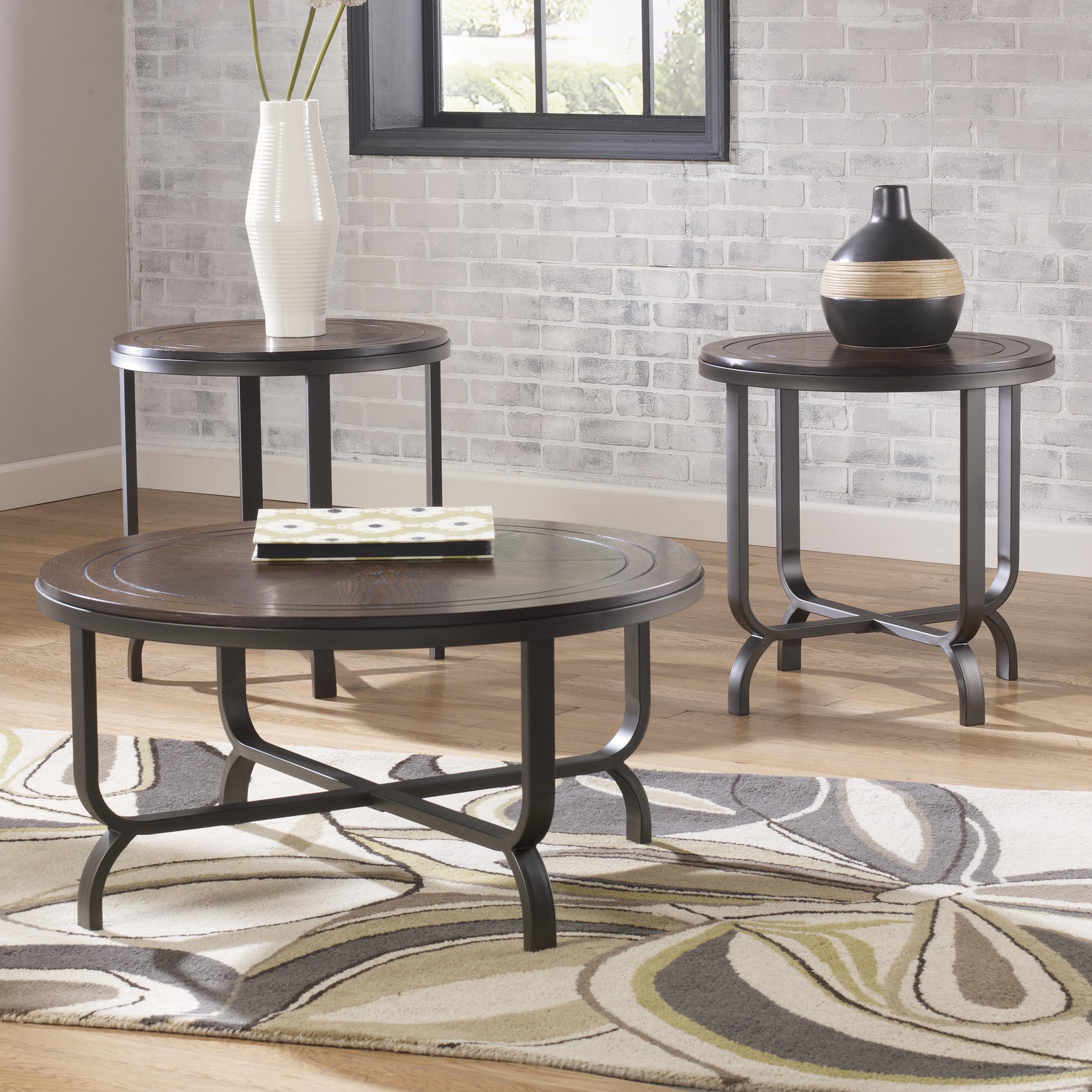 StyleLine WHEELER T23813 Wood & Steel Round Top Occasional Table Set